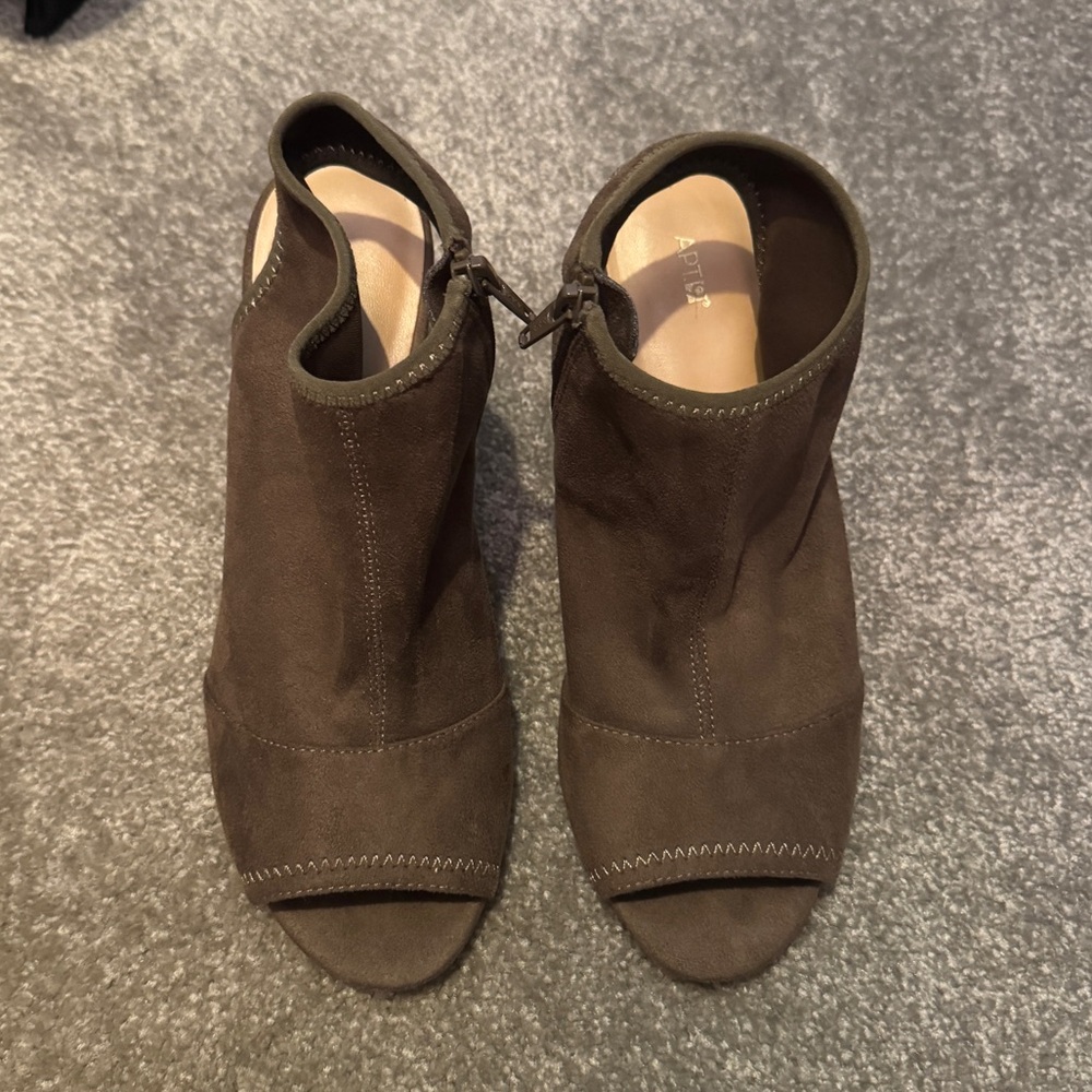 Brown Peep-Toe Ankle Boots
